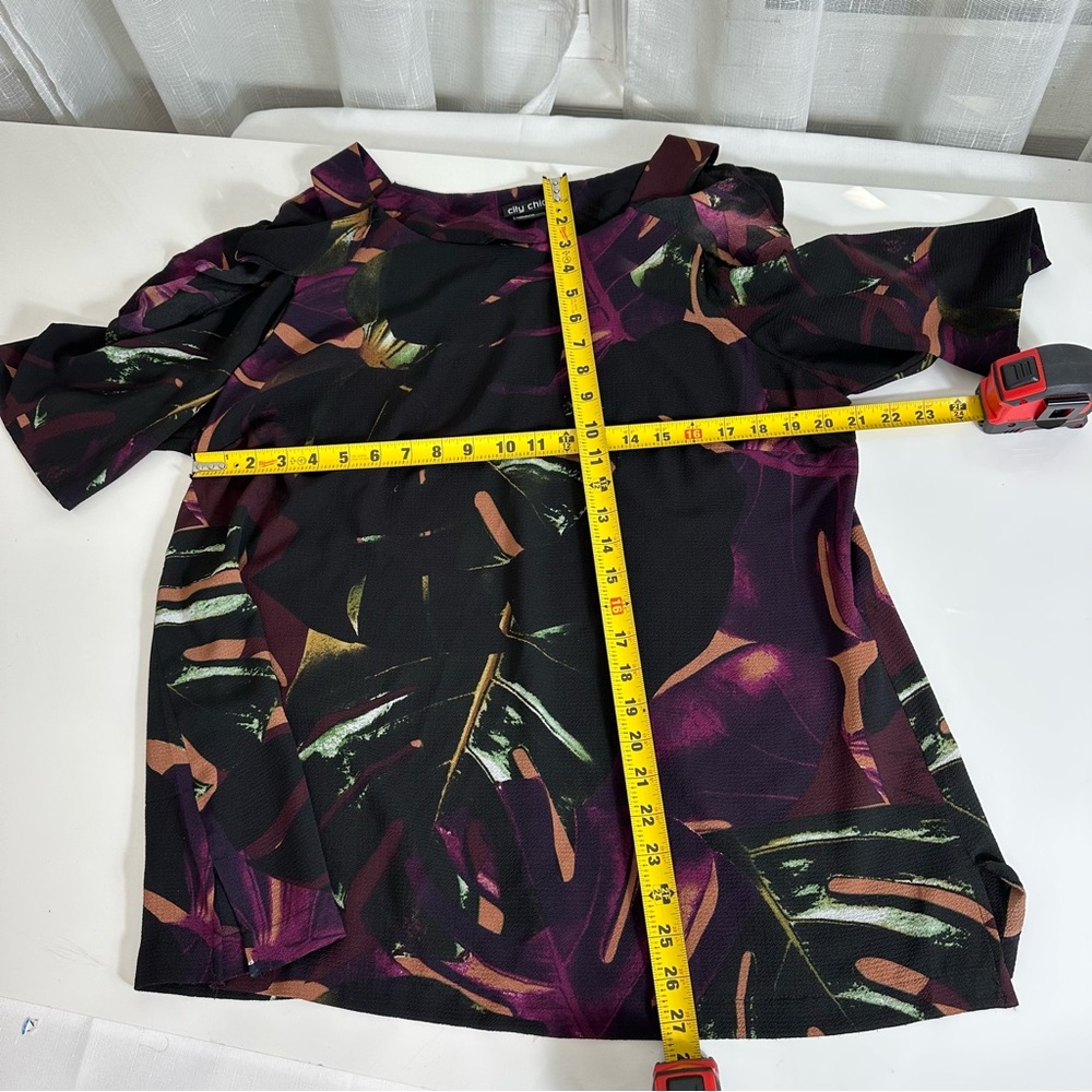 CITY CHIC blouse dressy to casual cold shoulder short sleeve black plum S/16 - Picture 3 of 8